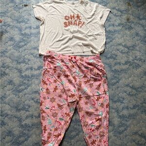 Old Navy Pink and White Gingerbread Pajama Set